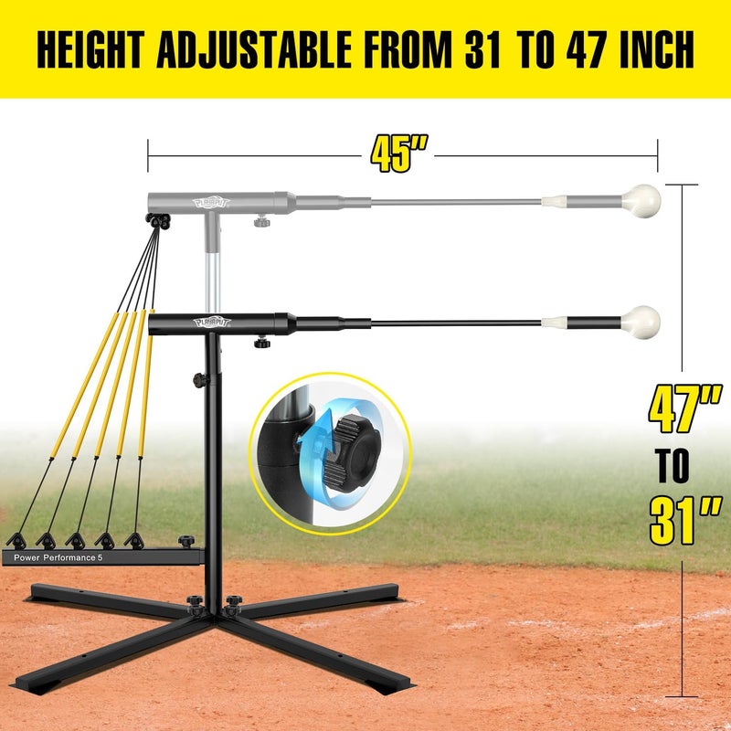 PLAYAPUT Baseball Softball Swing Trainer with 5 Power Bands,Auto Reset Baseball Training Equipment,Baseball Hitting Trainer,Height Adjustable 31-47 inches Softball Swing Trainer Improve Power,Speed - Image 2